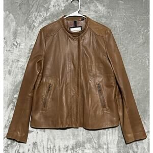 Tommy Hilfiger American Classics Genuine Leather Biker Jacket Womens XL Cognac
